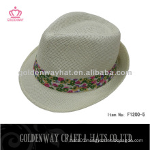 white short brim paper fedora hat new design for women summer beach sun hat